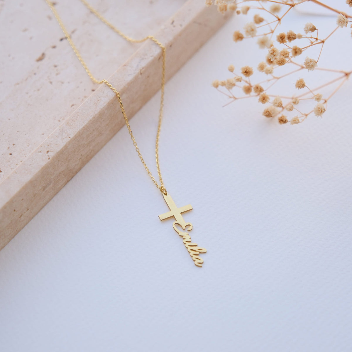 585er Gold Namenskette - Variante Kreuz - OTANTO