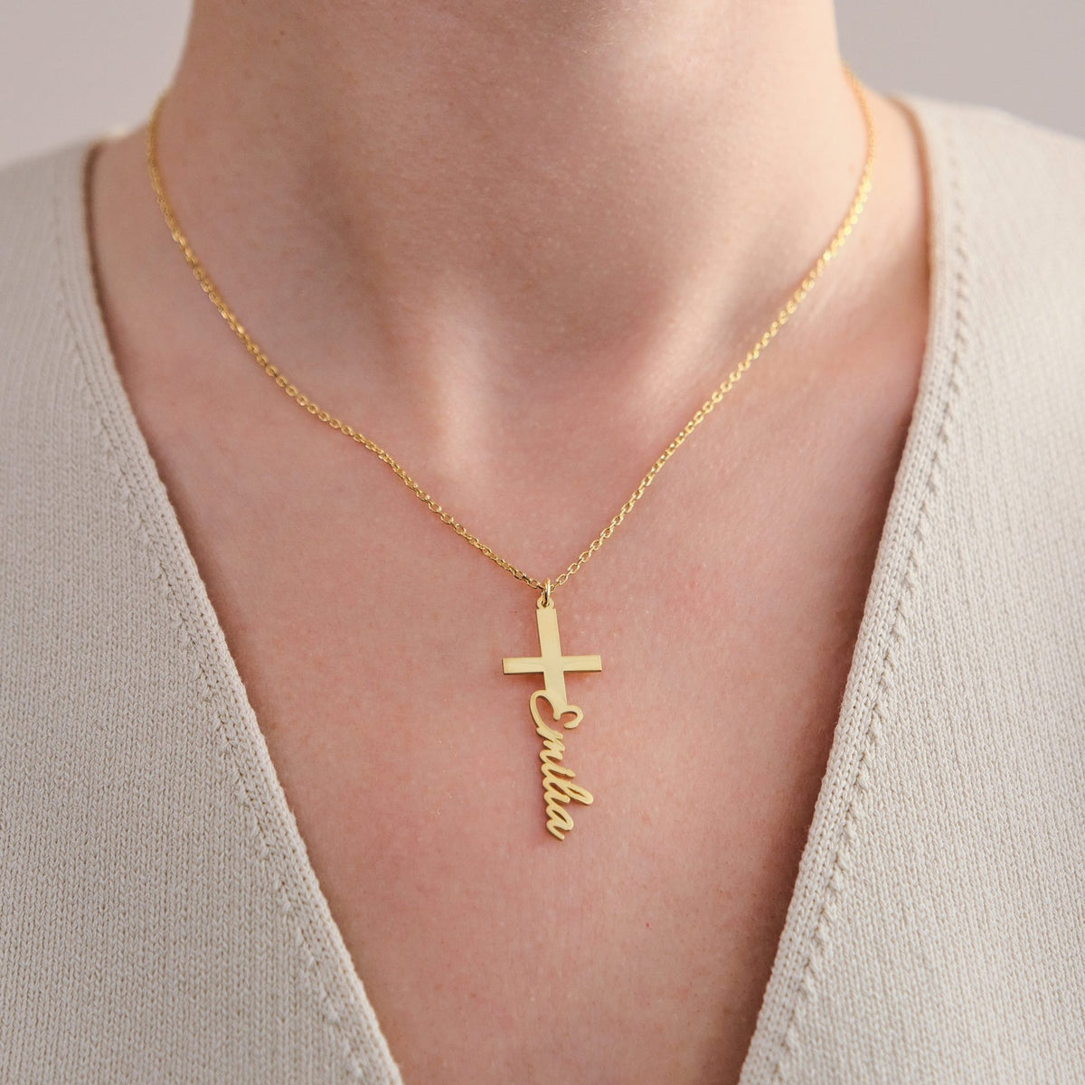 585er Gold Namenskette - Variante Kreuz - OTANTO